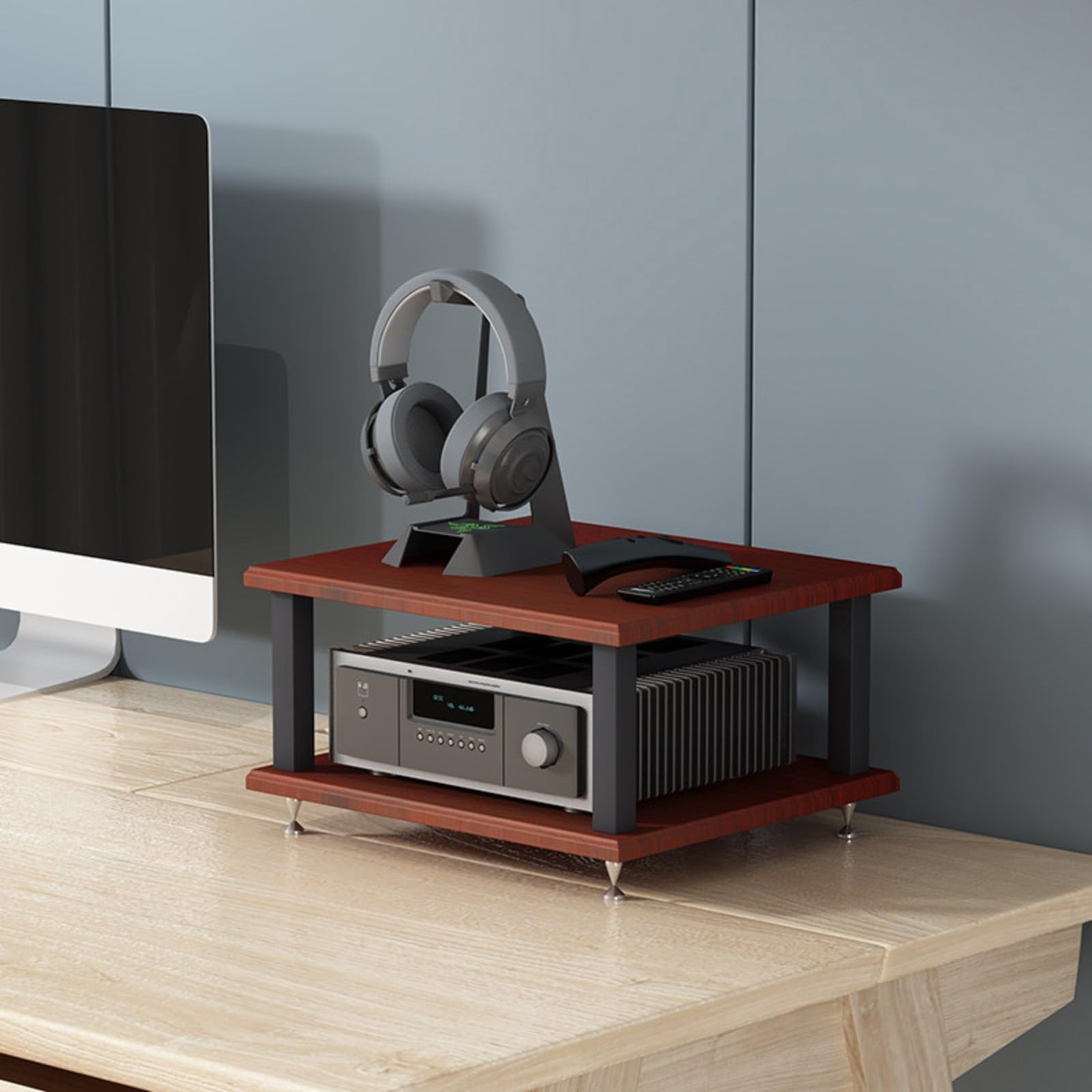 Meuble étagère de salon pour matériel audio et platine vinyle rétro