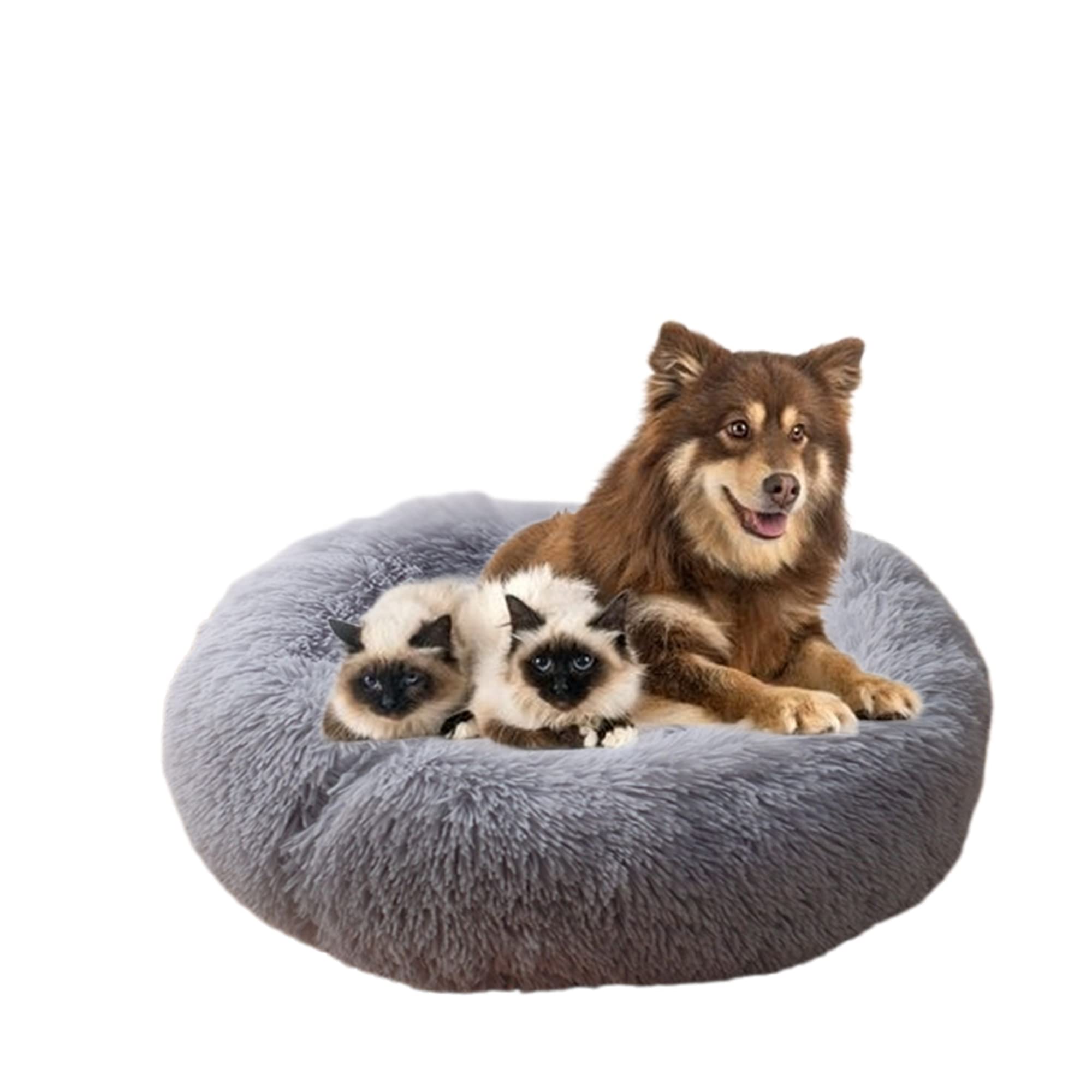 ZOCIS Calming Dog Cat Bed Fluffy Soft Round Pet Bed Donut Cuddler Puppy Beds Anti Anxiety Pet Cushion Anti-Slip Washable Dog Bed for Small/Medium/Large Dogs, Cats,110cm/43.3in,Gray
