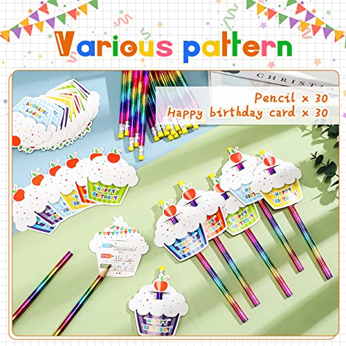 Breling 30 sets lápices HB con tarjetas cupcakes miniatura 3