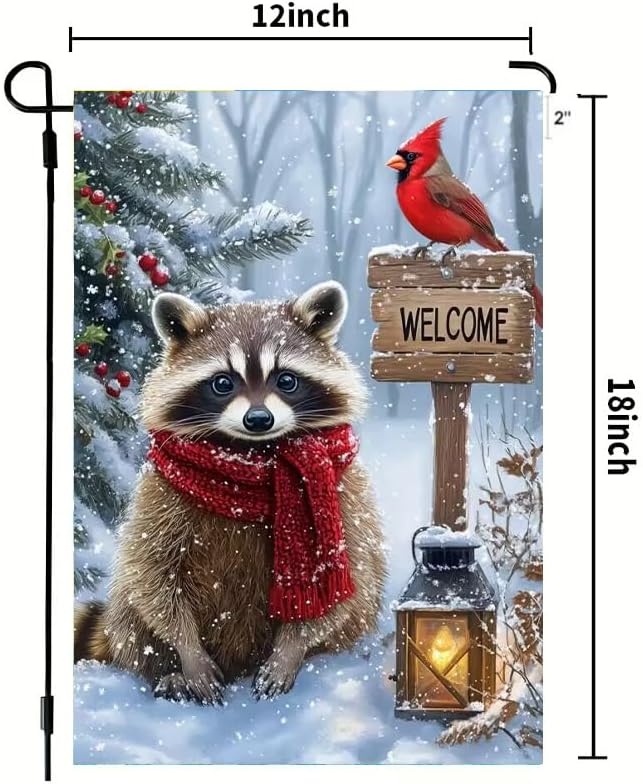 Welcome Winter Garden Flag 12x18 Inch Double Sided, Burlap Holiday Farmhouse Outdoor Raccoon Christmas Garden Flag Winter Decorations, Small Decorative Yard Lawn Flags for Outside - Image 4