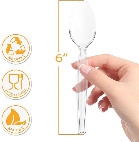Miniatura 2 de POSATE Cucharas de plástico resistentes, transparentes, desechables, paquete de 60