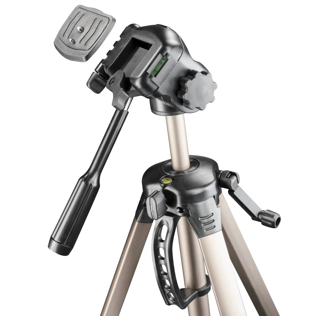 Mantona Basic Travel Pro III - Treppiede grande e leggero in alluminio a tre zampe con piastra a sgancio rapido, altezza 55-146 cm, portata 3 kg, leggero 1,07 kg, bronzo con custodia