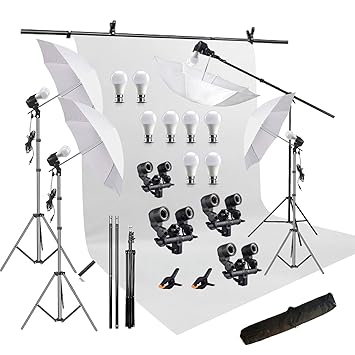 HIFFIN White Screen Backdrop 6x10 ft with 9 ft Stand - 6x9 ft Photography Backdrop with 2 Pcs Spring Clamps, 1PCs Carry Bag (T Shape Kit C2 C1 W & Double Holder Kit M4)