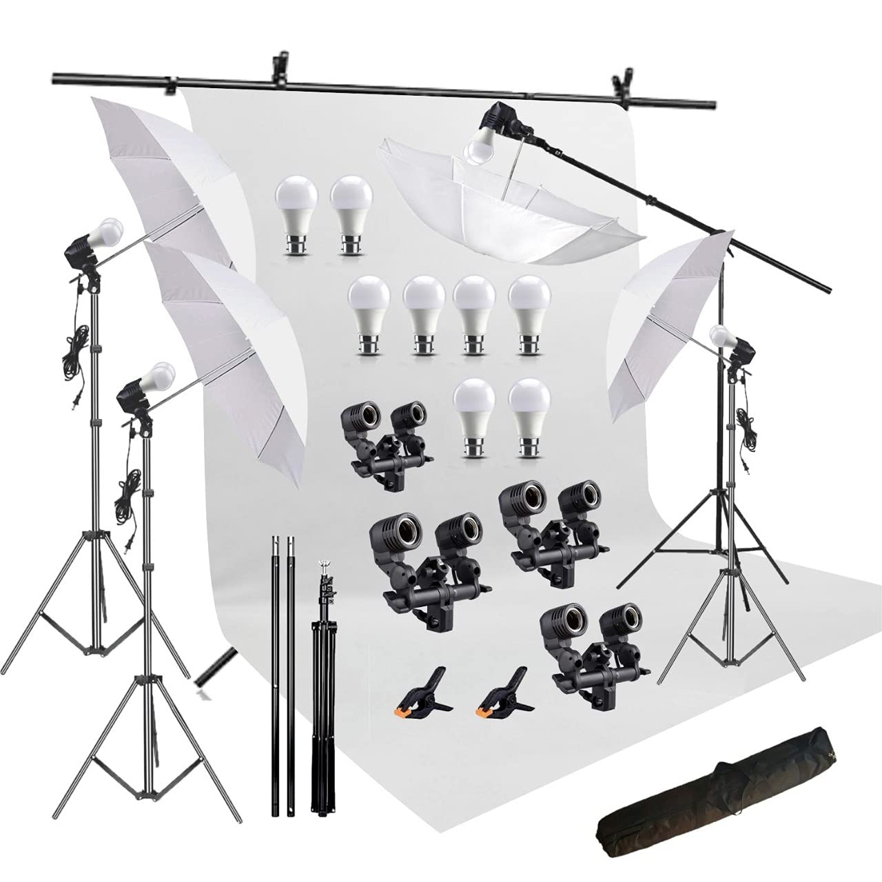 HIFFIN White Screen Backdrop 6x10 ft with 9 ft Stand - 6x9 ft Photography Backdrop with 2 Pcs Spring Clamps, 1PCs Carry Bag (T Shape Kit C2 C1 W & Double Holder Kit M4)