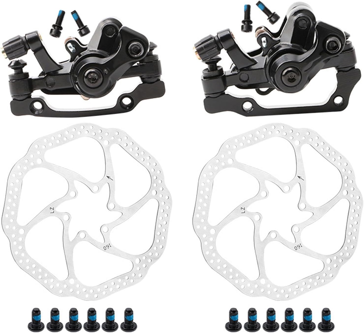 1 Pair Aluminum Alloy Disc Brake Calipers, MTB E-Bike Folding Bike Front Rear Brakes, 160mm Front/140mm and 160mm Rear Compatible with Large Extended Brake Pads