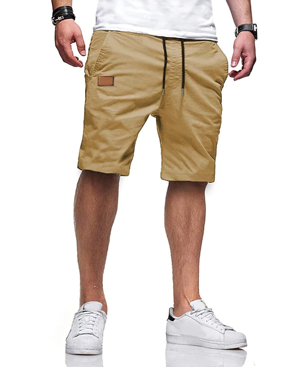 Shorts masculinos casuais de ajuste clássico, para treino atlético, golfe, shorts cargo de algodão para homens, shorts de praia de verão com 4 bolsos