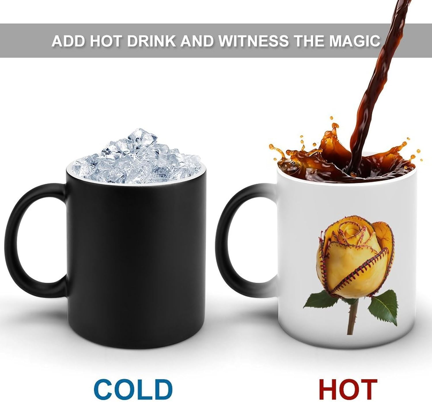 Baseball Rose Funny Color Changing Coffee Mug Ceramic Magic Cup Personalized Discoloration Tea Mugs