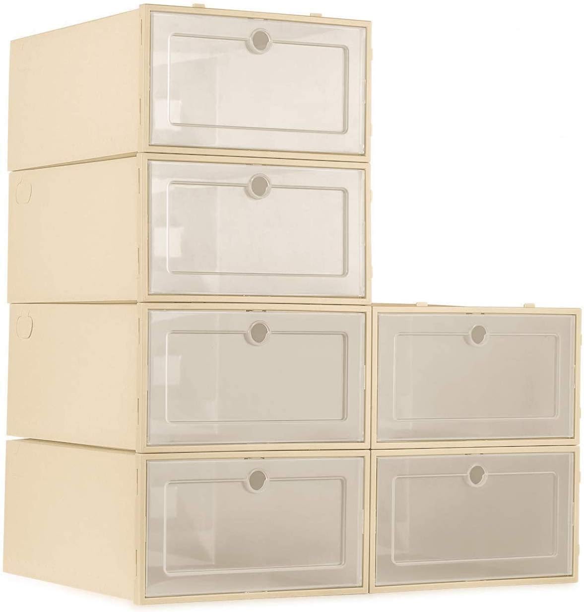 Foldable Stackable Shoe Storage Boxes - Assembleable Shoe Organizer Container 6 Pack, Need to be Assembled