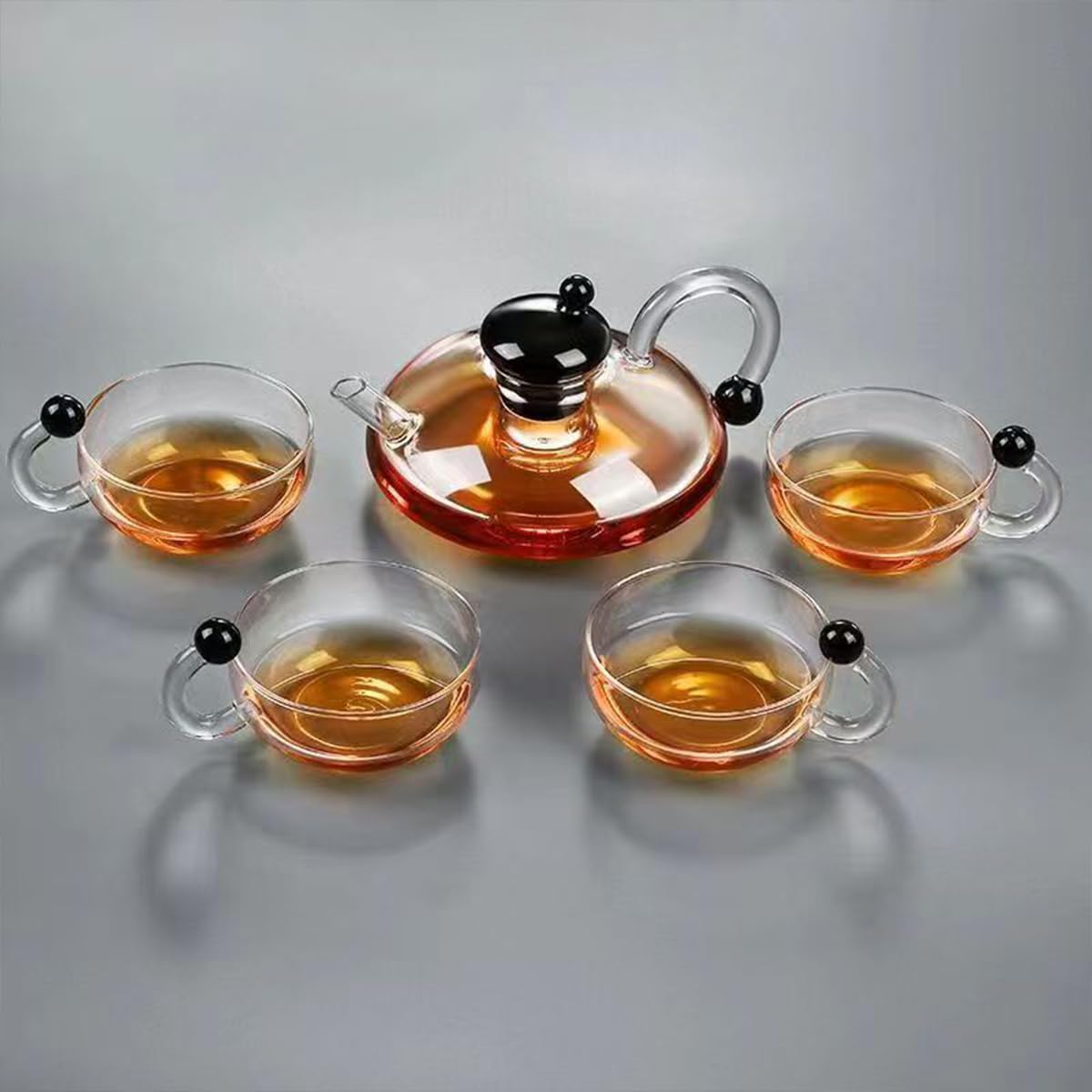 Glas-Teekannen-Set mit elektrischem Stövchen, 680 ml Glas-Teekanne und 2 Tassen, abnehmbares Teesieb, 1000 W Heizkeramikherd, für Loos-Tee- und Kaffee-Teekanne + 4 Tassen