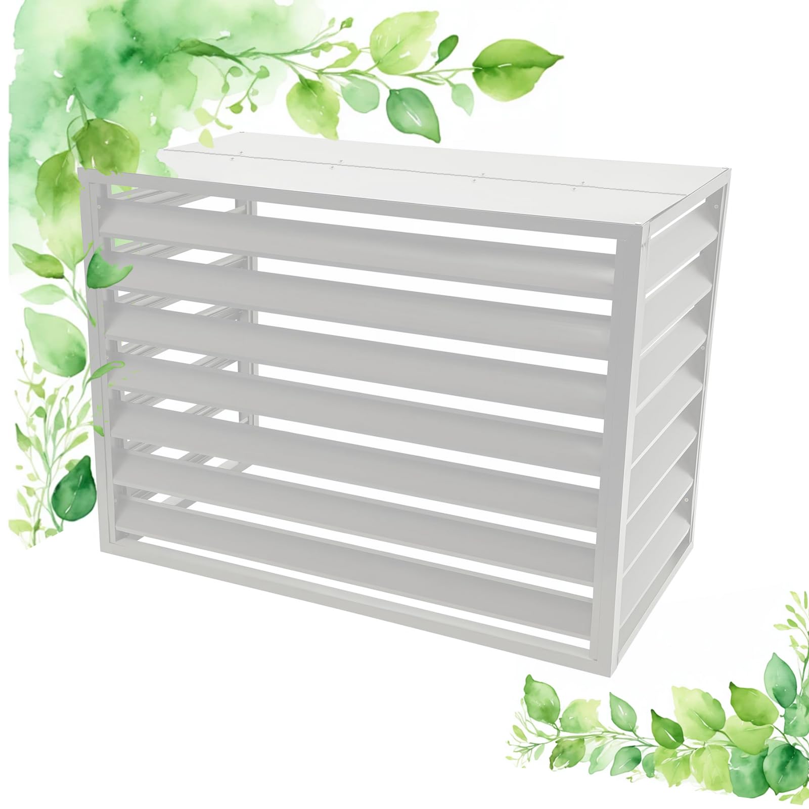 Unmjgybc White Flat Top Ondenser Cover Aluminum Air Conditioner Fence Aircon Heatump Cover Air Source Heat Pump Air Conditioner Fence Screen L100*W50*H70(1.5P)