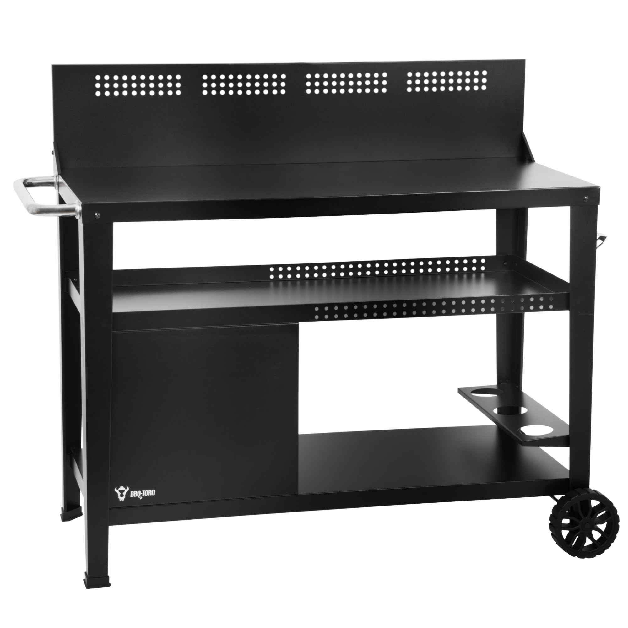 BBQ-Toro Carro Parrilla 125 x 57 x 104 cm | Negro | Mesa Grill con Gran Superficie Trabajo | Mesa Auxiliar BBQ con Paraviento | Trolley Exterior | Carro Servicio con Estante