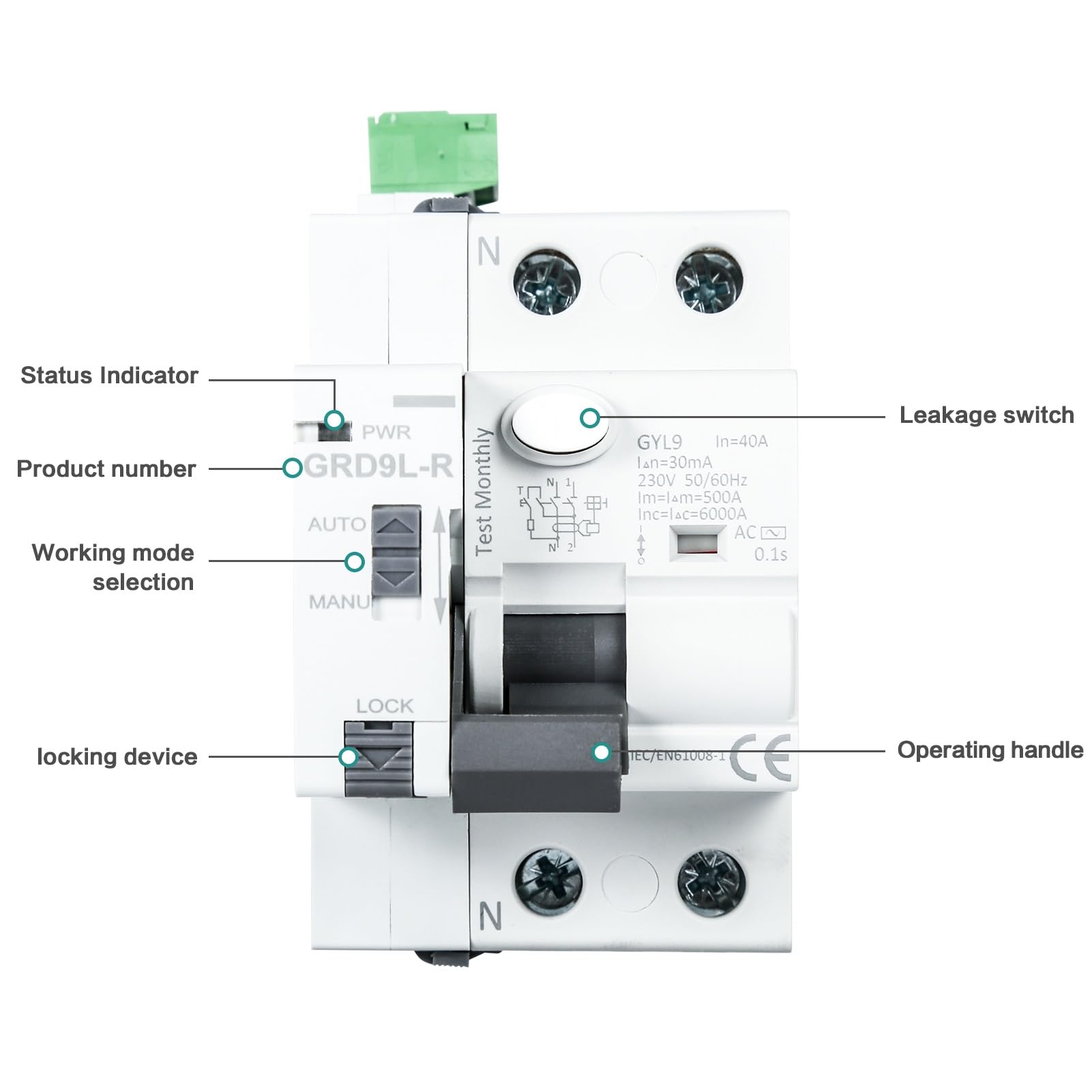 Jadeshay Differenziale Riarmo Automatico 2P 40A 30mA 230V Tipo AC Salvavita con Riarmo Automatico Protezione contro le Perdite Magnetotermico Differenziale Interruttore per Uso Domestico