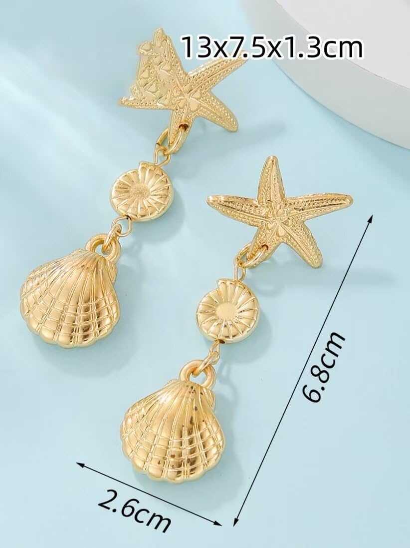 Shell Earrings for Women Gold Silver Starfish Seashell Drop Ocean Beach Outfits for Women Fashion Accessories Gifts - Image 6