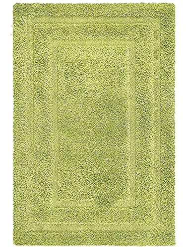 Image of Green Microfiber Plush Shaggy Carpet 2x5 Feet Designed with Soft Dense Fibers, Anti Skid Backing and Handwoven Comfort for Bedrooms, Living Rooms and Home Spaces