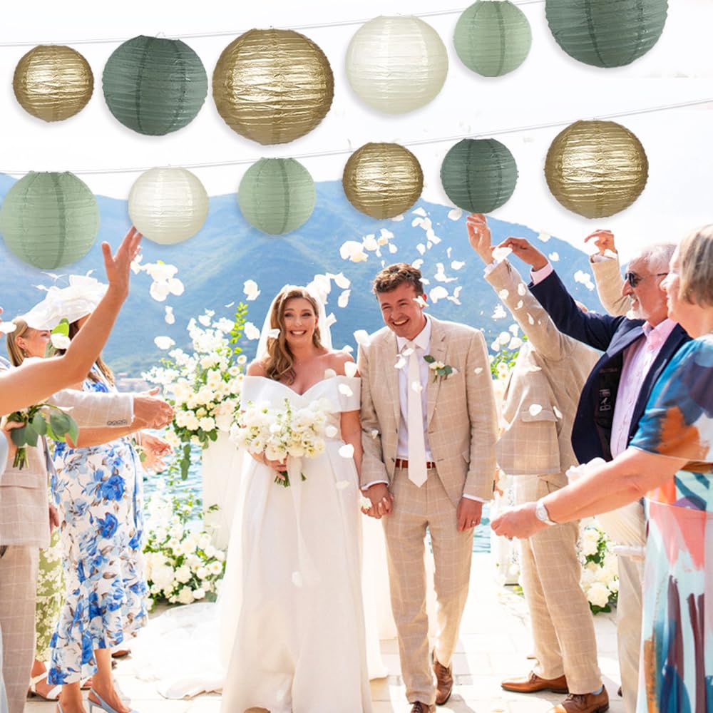 15 Papierlaternen Salbeigrün - Deko-Lampions Für Hochzeit & Feste