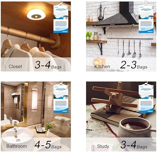 Miniatura 6 de CANAGER Absorbedor de humedad colgante, fragancia de cedro, bolsa colgante a prueba de humedad, bolsa deshumidificadora (8 paquetes), bolsas