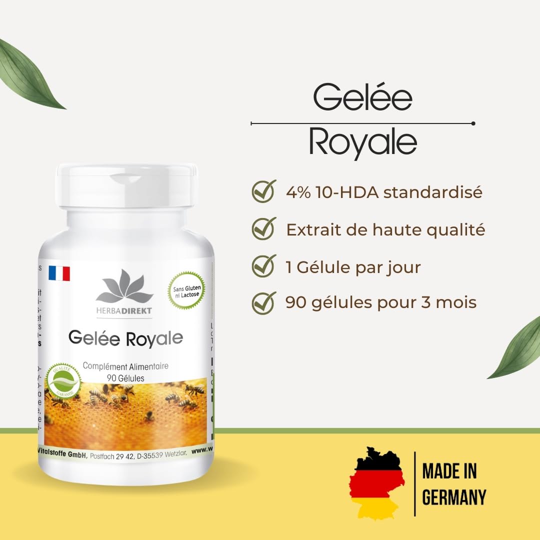 Gelée Royale 2000 mg - Extrait 4:1 500 mg - 90 gélules | Herba Direkt - Qualité des pharmacies allemandes