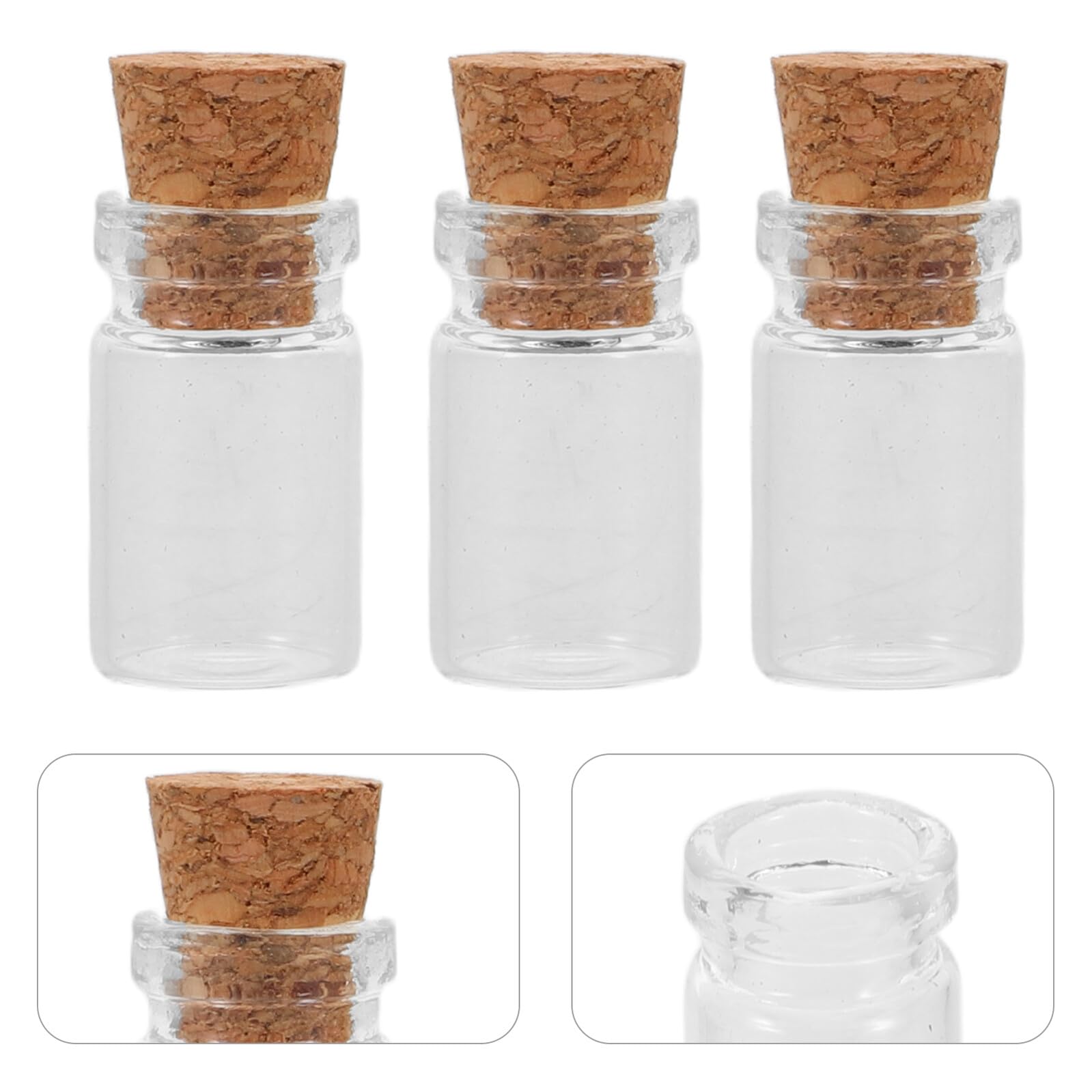 Mini Bottiglie di Vetro con Tappo in Sughero Legno 100 Pezzi da 1ml, Compatte e Portatili per Bomboniere, Fai da Te, Matrimoni e Decorazioni Natalizie