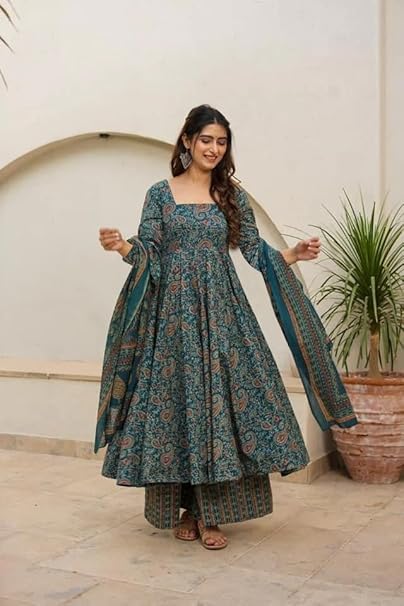 ANNI DESIGNER Rayon Anarkali Printed Kurta with Palazzo & Dupatta | Women Kurta Set with Dupatta | Festive Anarkali Suit Set for Women | Ethnic Wear Kurti Pant Set - Image 4