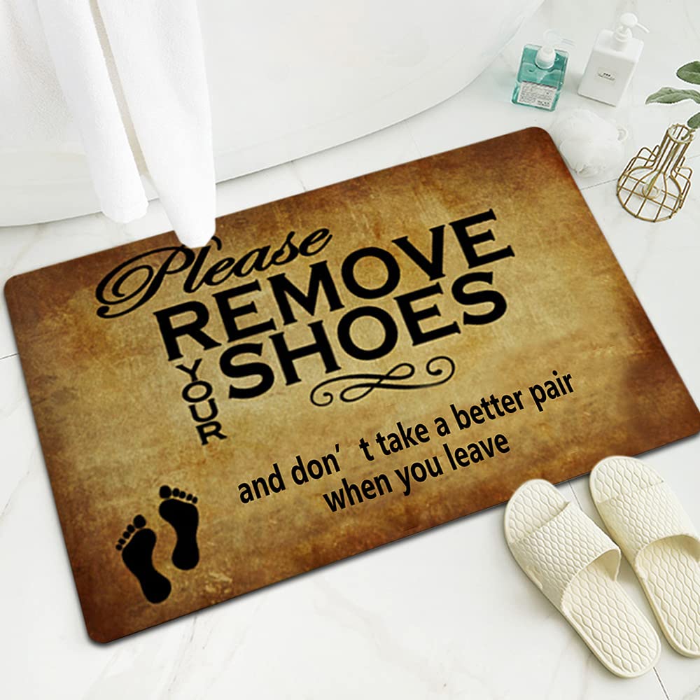Welcome Doormat Entrance Mat, Please Remove Your Shoes Welcome Floor Mats , Absorbent Machine Washable Soft Door Mat Non-Slip Dirt Trapper Entrance Rug for Indoor (24 x 35inch,B)