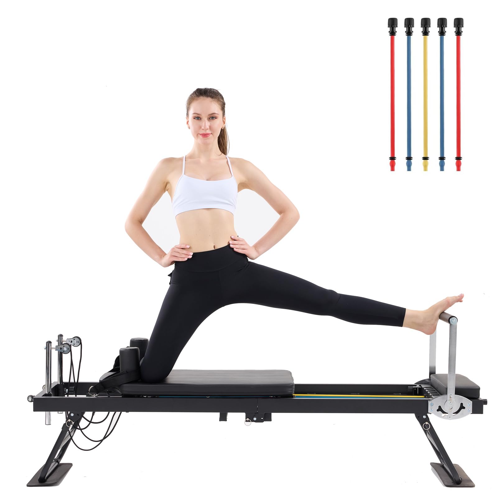 Pilates Reformer, Foldable Pilates Reformer Home Gym Equipment,Core Pilates Bed for Home Workouts ,with Dual Resistance- Springs and Cords, Jump Board Christmas Birthday Valentines Day Gift