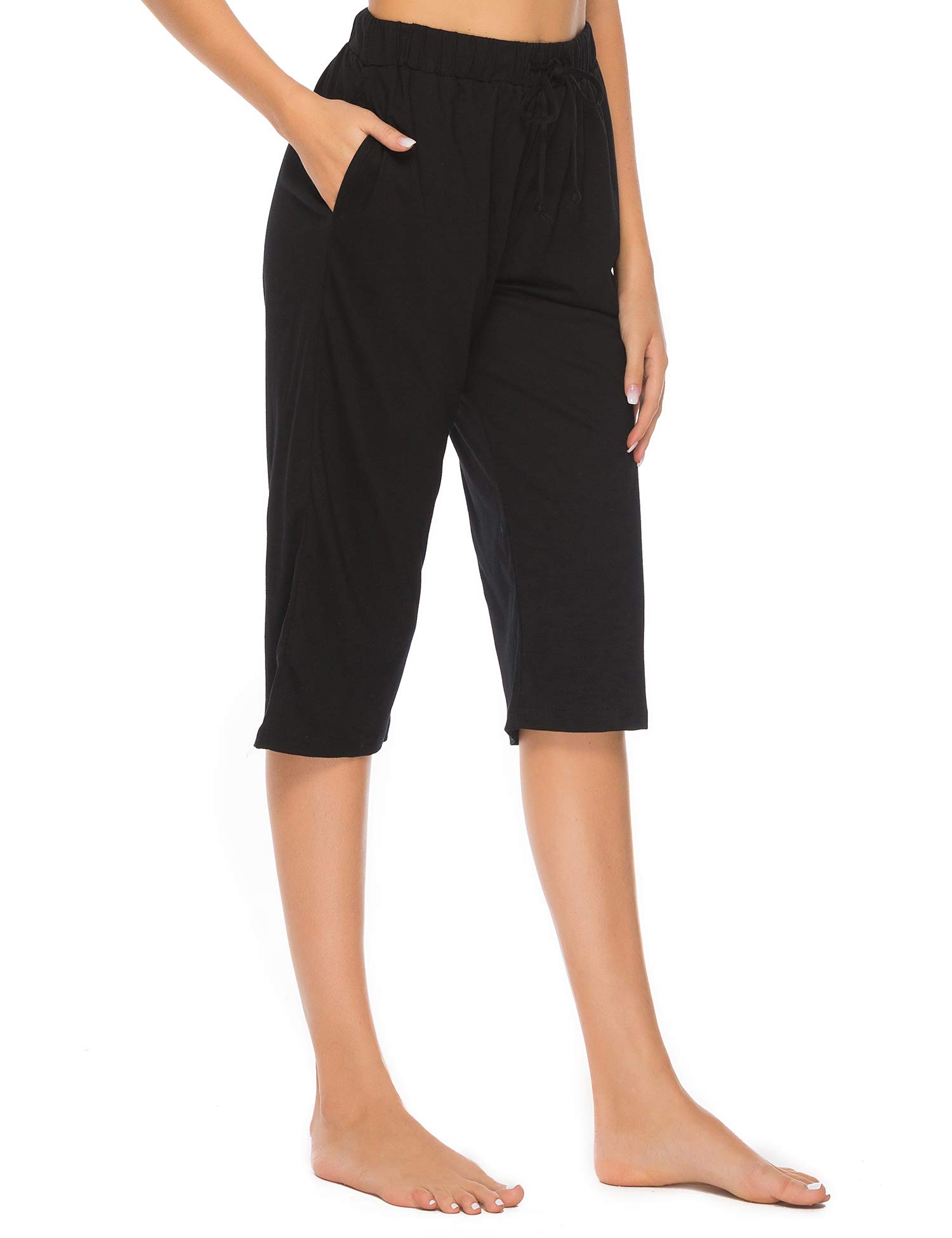 Vlazom Damen Schlafanzughose Baumwolle Pyjamahose Nachtwäsche Kurz Freizeit Hose mit Taschen und Kordelzug