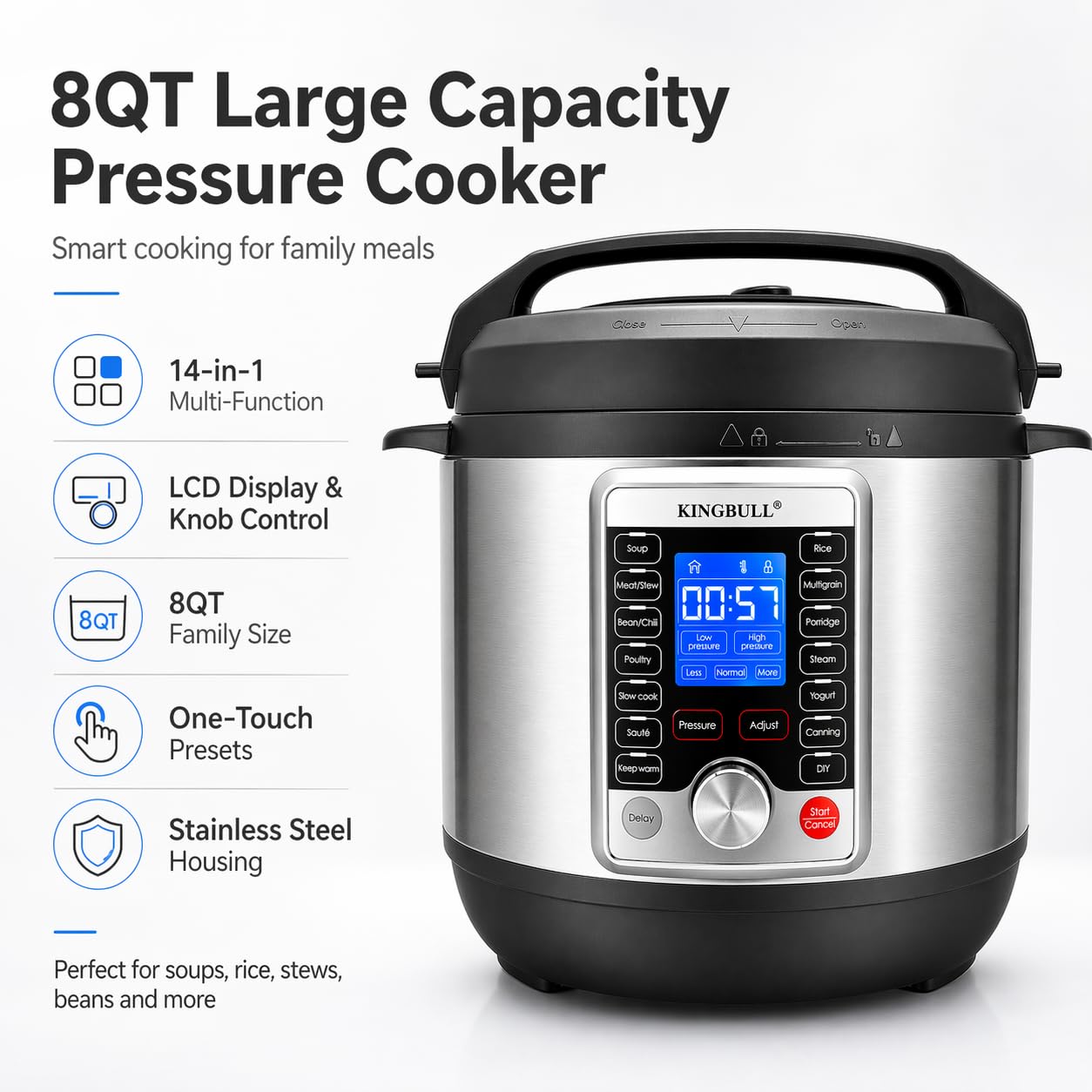 Amazon.com: KINGBULL 14-in-1 Electric Pressure Cooker 8 Quart