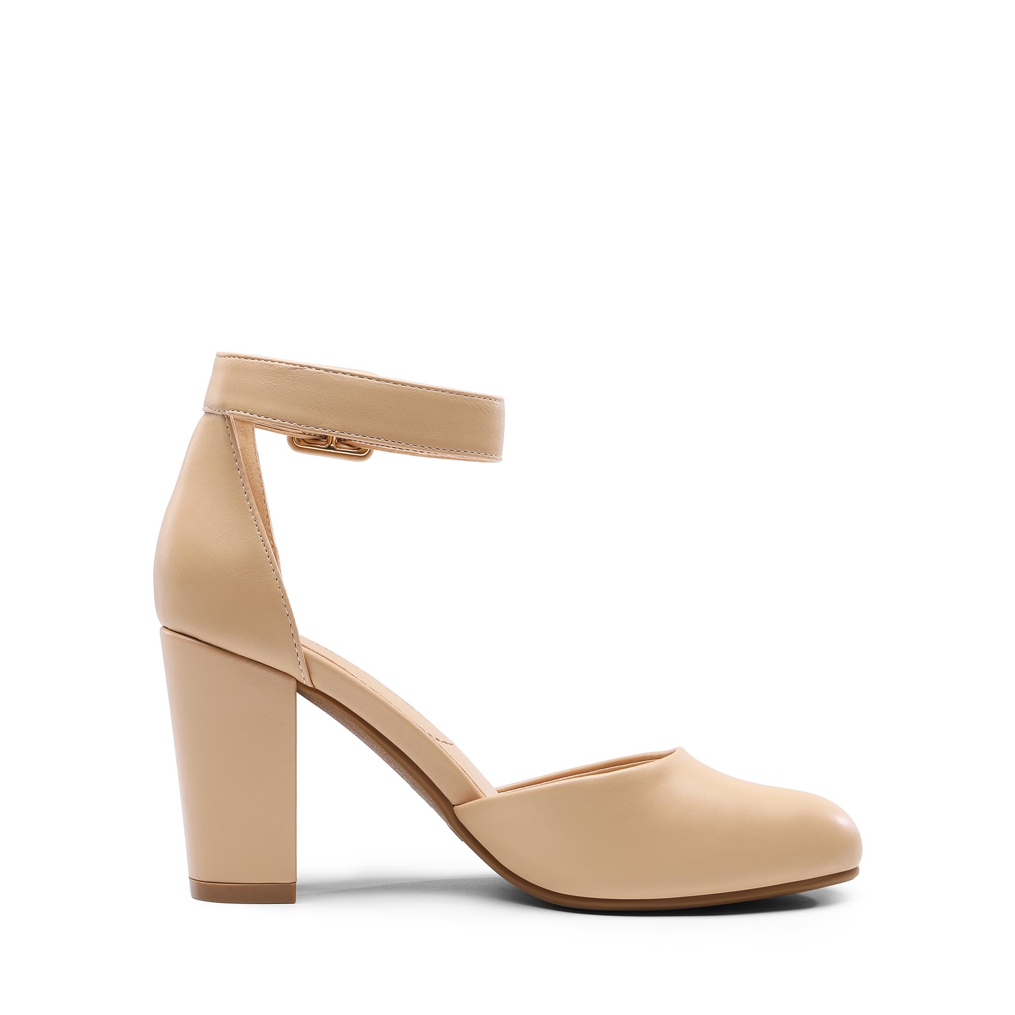 DREAM PAIRS Damskie wysokie obcasy zamknięte palce buty na dworze blok pasek na kostkę sandały damskie na ślub Angela