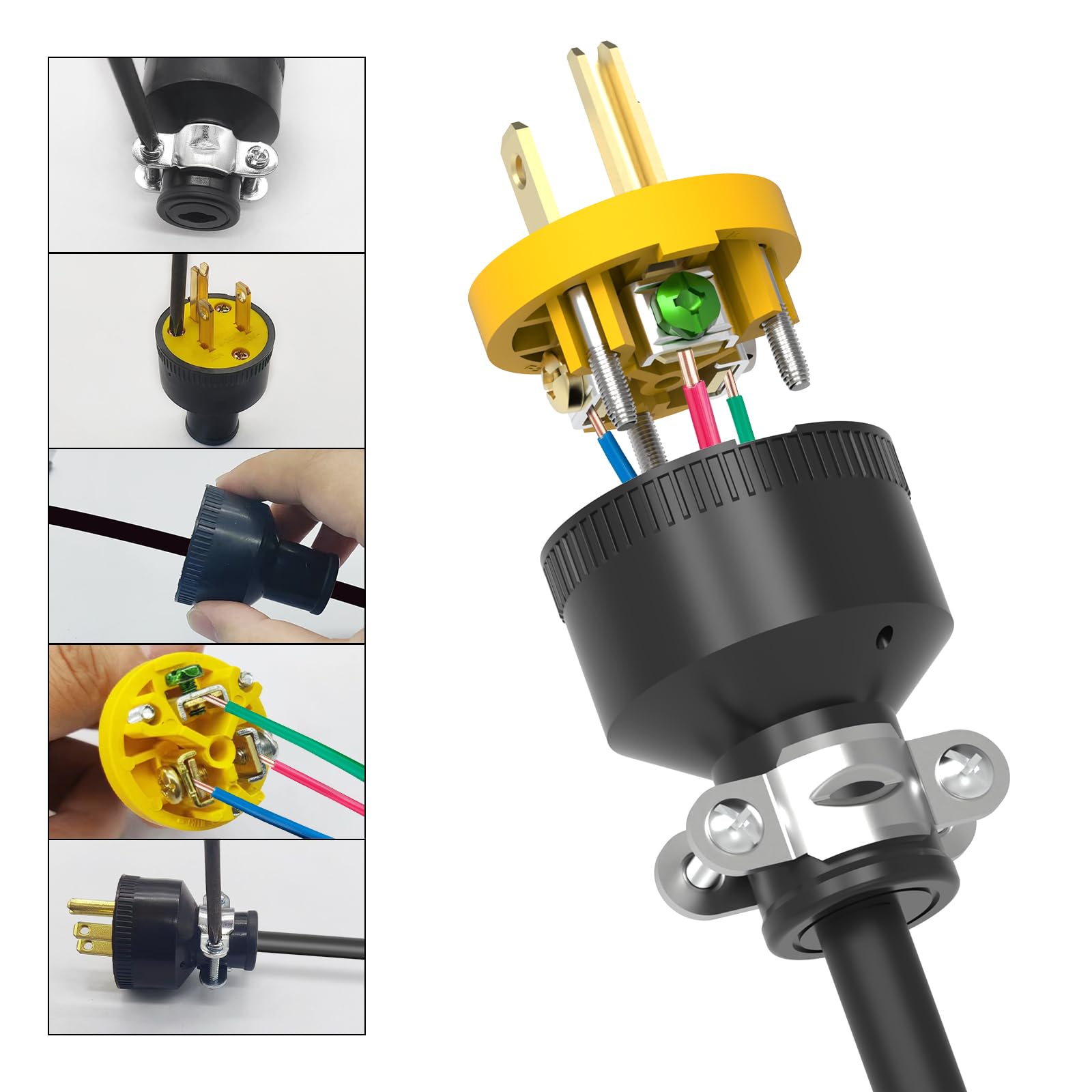 ThunderWay Lot de 10 fiches et connecteurs électriques de rechange pour rallonges mâles et femelles, 15 A 125 V, type de mise à la terre, NEMA 5-15P et 5-15R, 3 broches, noir