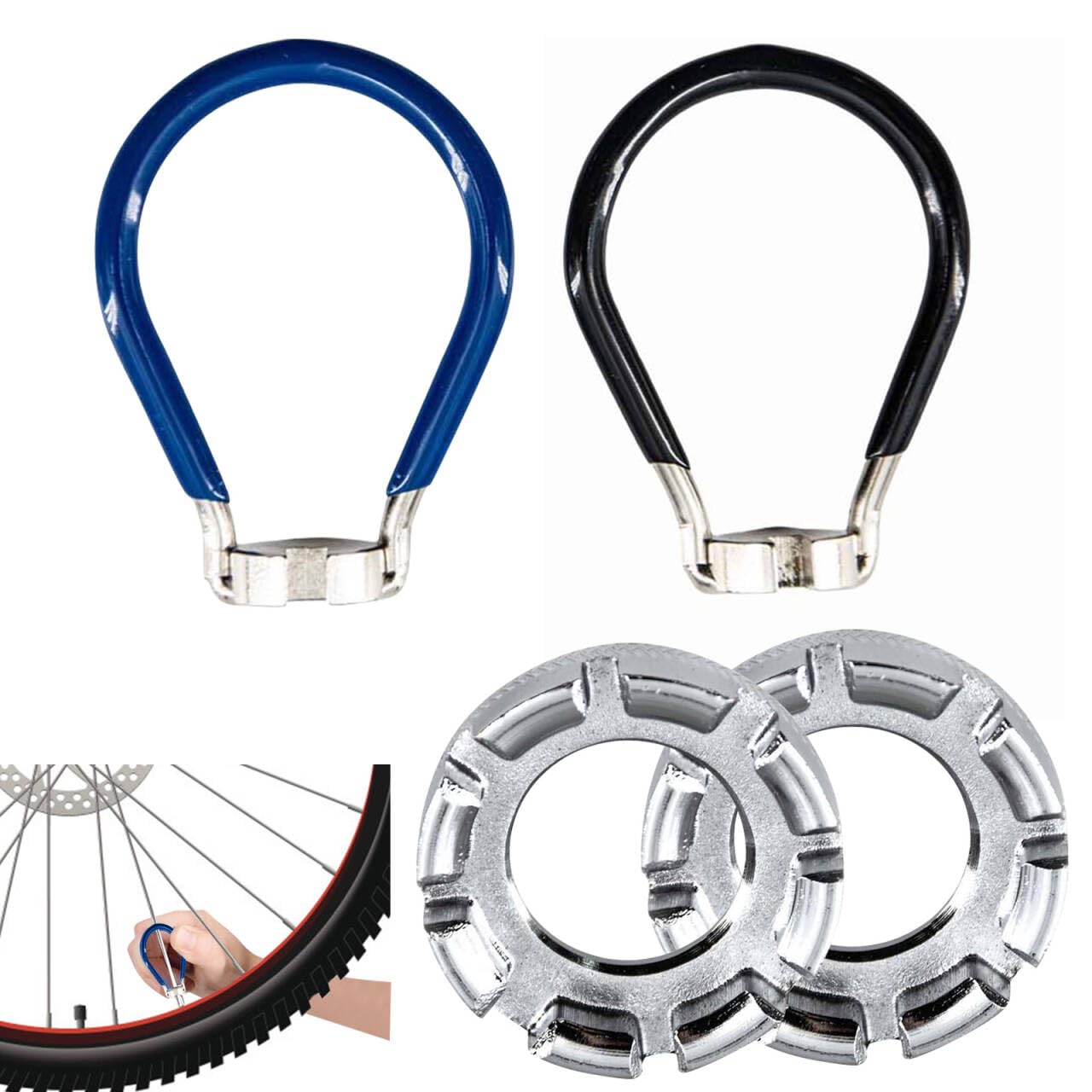 XWYDZ 4 Pcs Spoke Key, Spoke Wrench Tool - 6-in-1 Bicycle Wheel Truing Tool Kit with Spoke Adjuster for Bike/Motorcycle/Cycle Maintenance Silver-Blue-Black