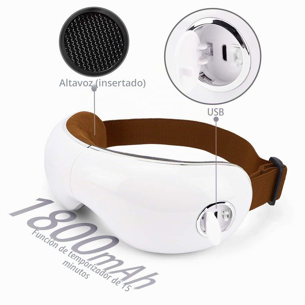 GLOBAL RELAX® | SKANDAS Masajeador facial, de cara y ojos I Gafas plegables con vibromasaje I Presoterapia I Calor I Música | Corrector de ojeras | Altavoces integrados