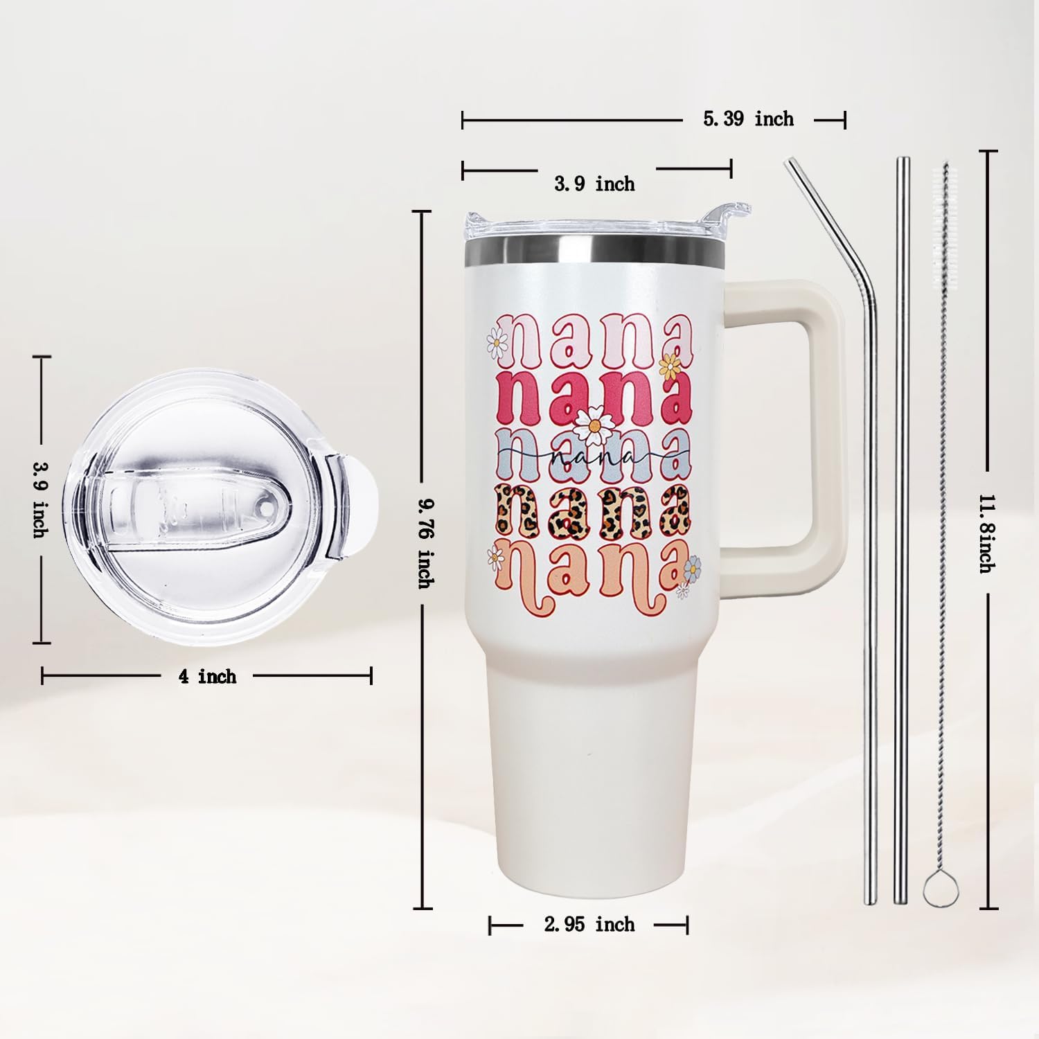 Ceovfoi 40 oz Nana Vacuum Insulated Water Bottle Travel Coffee Mug Cup Tumbler with Handle Lid and Straw, Mothers Day Nana Gifts for Grandmother - Image 2