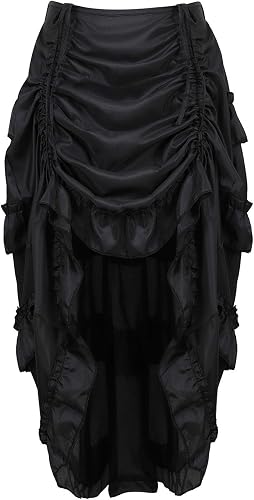 Kranchungel Women's Gothic Steampunk Ruffle High Low Show Girl Cyberpunk Skirt Cosplay Costume X-Small/Small Black