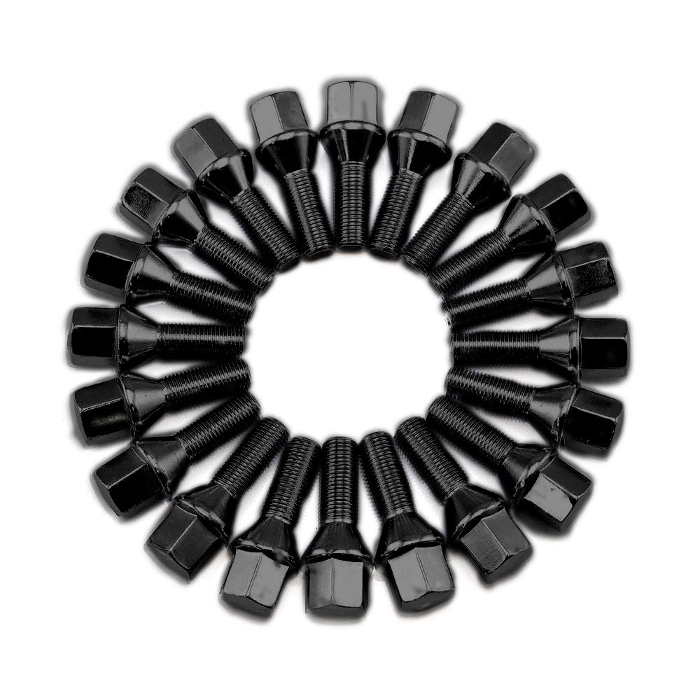Set of 20 14x1.5 Wheel Lug Bolts 50mm Shank 17mm Hex Conical Seat, Black
