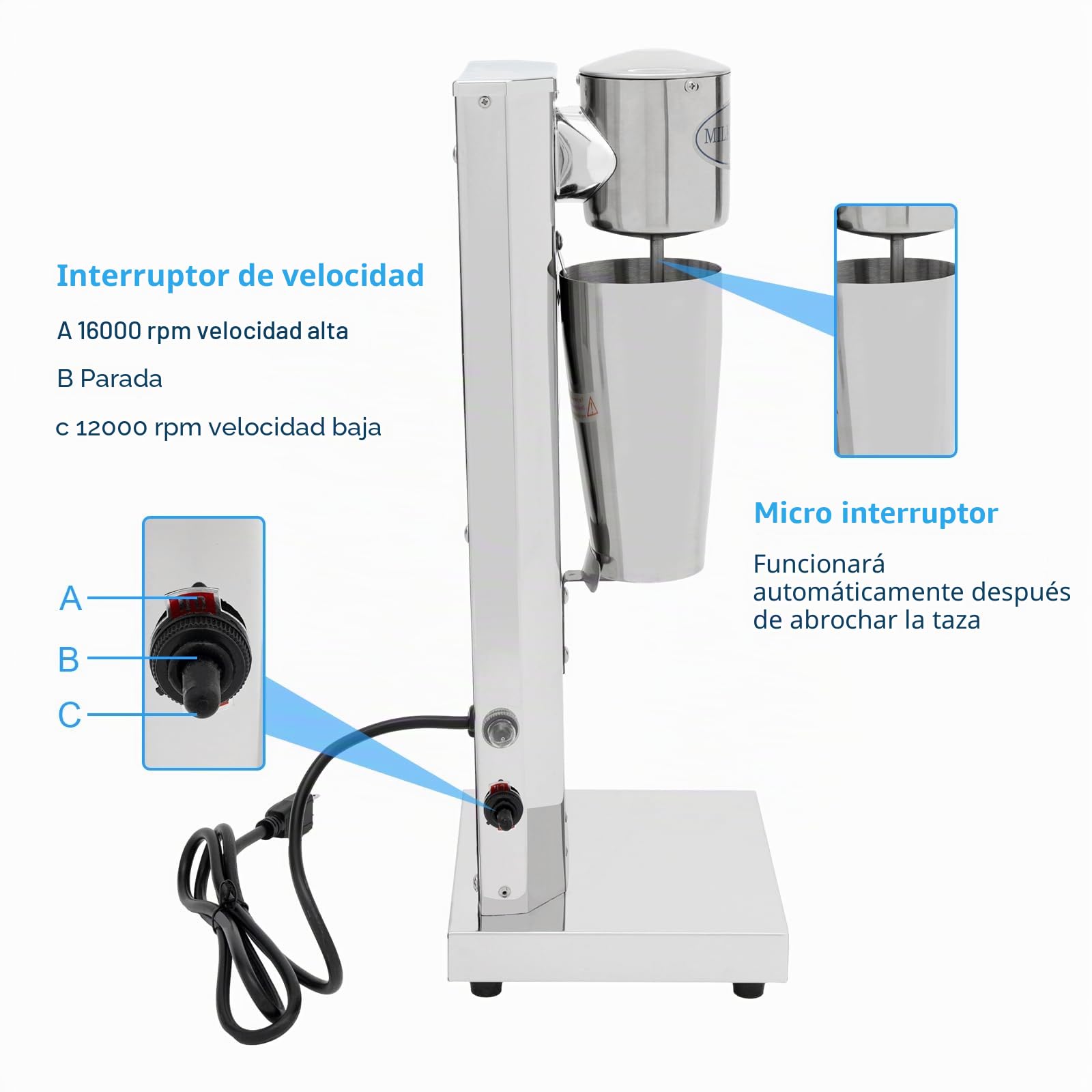Batidora de vaso para batidos de leche, 180 W, batidora eléctrica, batidora con una cabeza de 650 ml, para tiendas de té con leche, cafeterías, restaurantes