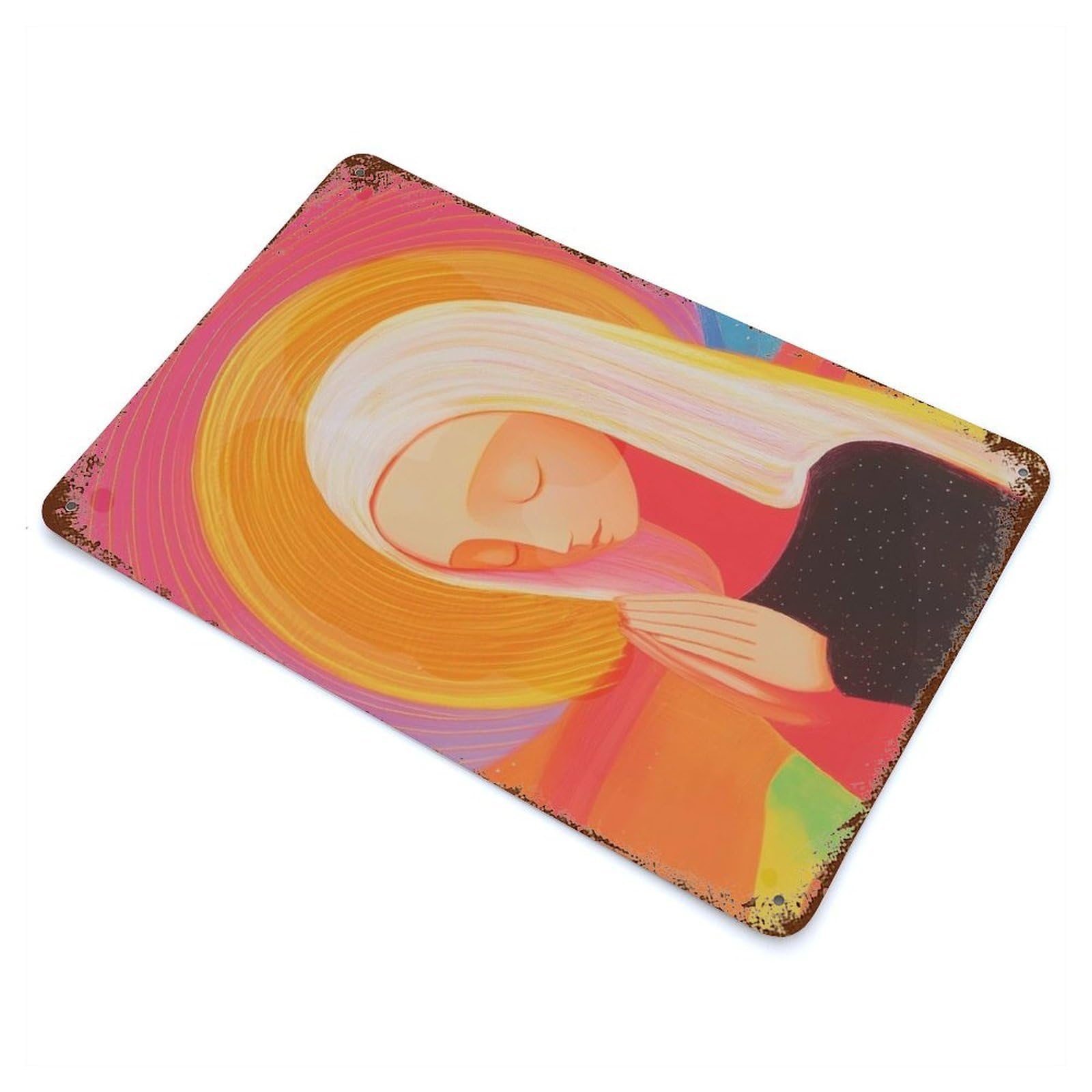 Garage Style Woman Praying in Light Rusty Metal Tin Sign 11.8"x7.9", Farmhouse Wall Decor for Bar And Workshop