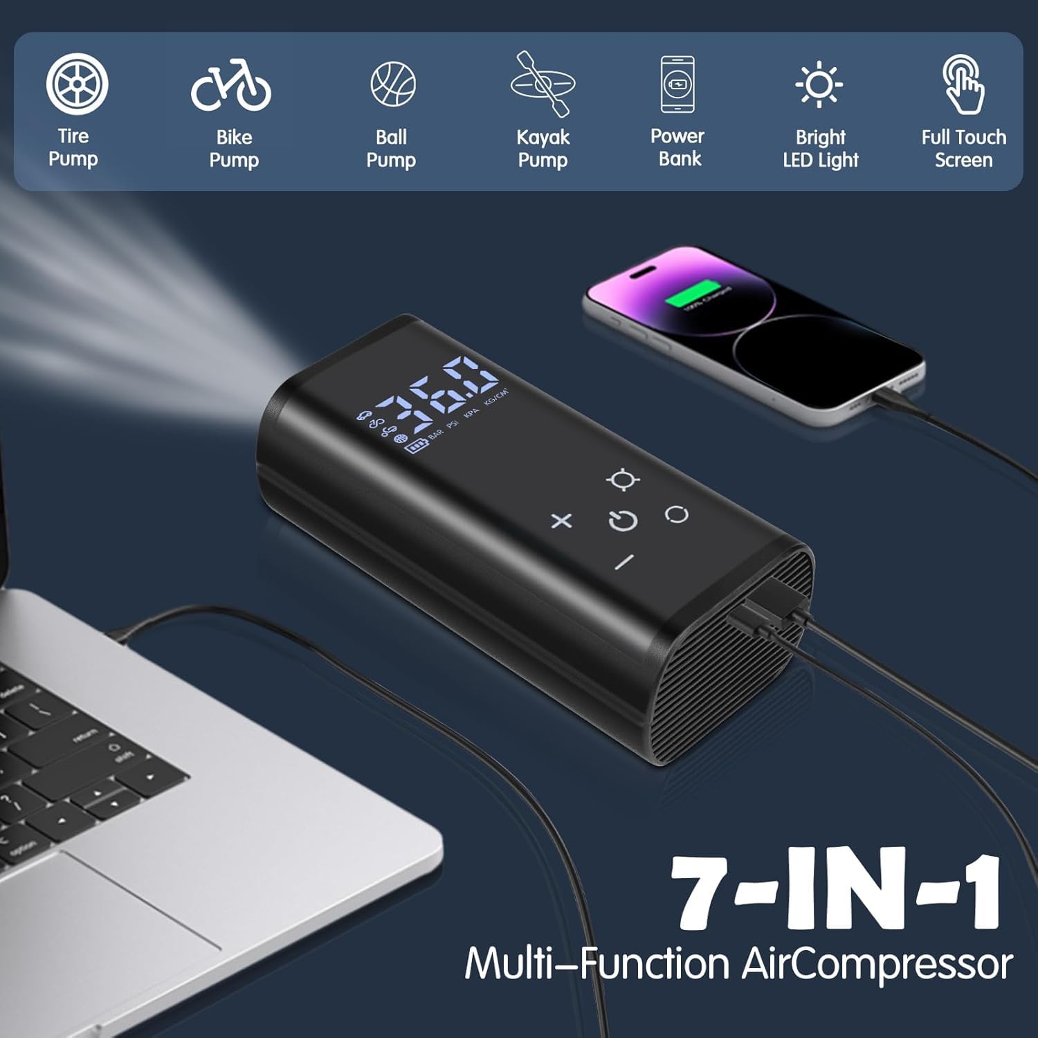 YUGUANG Compresseur à Air Portatif, 6000mAh Pompe à Air Électrique 150PSI Pompe a Velo Electrique avec écran Tactile LCD Numérique Gonfleur Pneus Voiture Rechargeable pour Vélo,Moto,Scoote,Balle