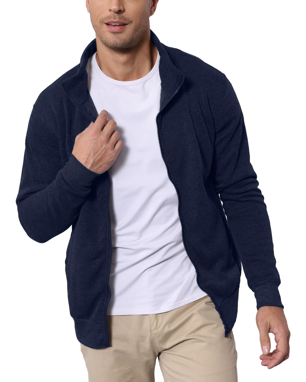 Sweat Zipper Homme sans Capuche Cardigan Chandails Sweatshirt Polaire Vest à Léger Vêtements Sport