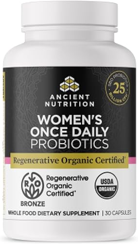 Ancient Nutrition Probióticos regenerativos orgánicos certificados para mujeres, probióticos para mujeres una vez al día, para una digestión