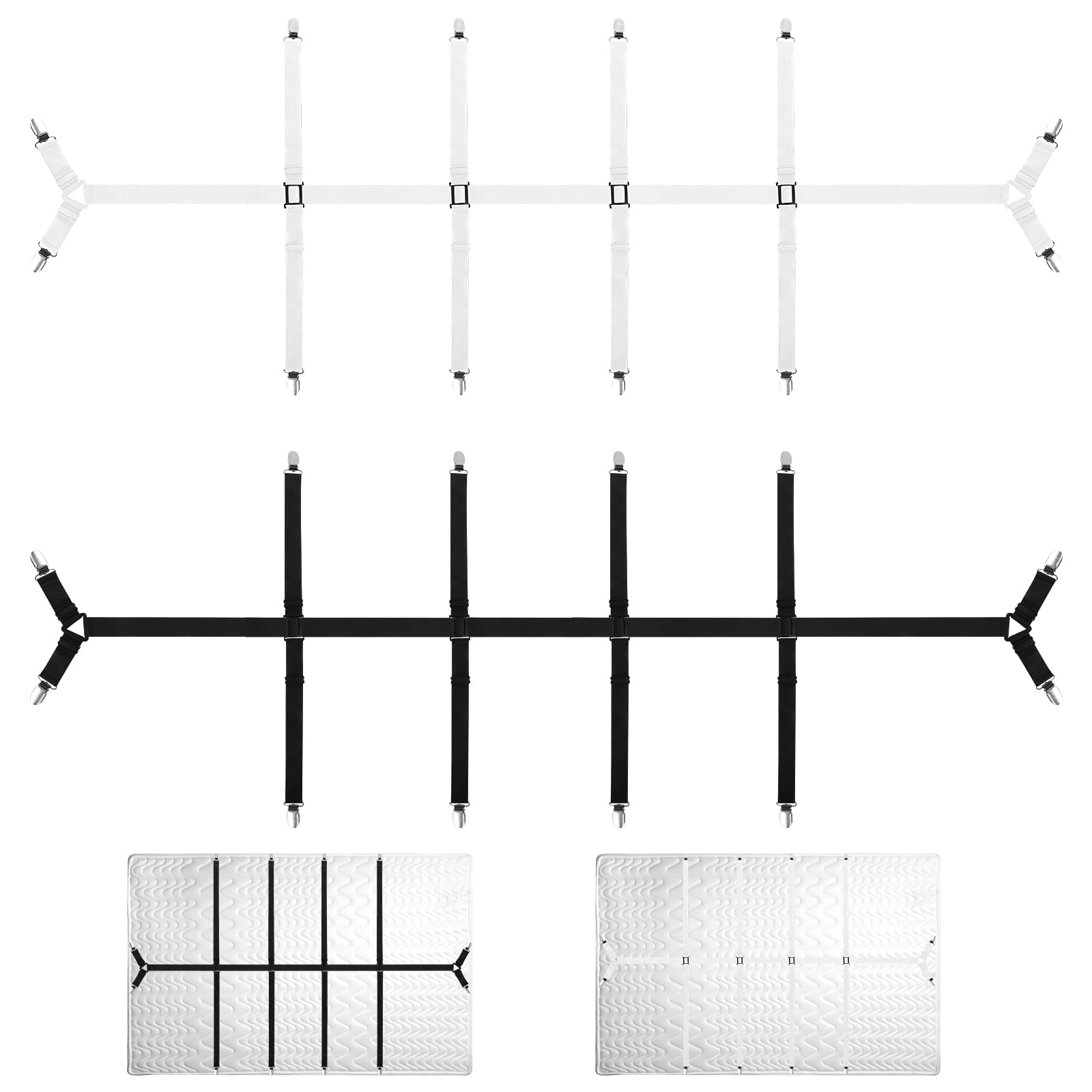 BAVUNV Bettlakenspanner Verstellbar, 2 Stück Bettlaken Spanngurte, Spannbettlaken Spanner Elastische Betttuch Spanner mit Metallclip Anti Falten Spannbettlaken Halter für Bettlaken Matratze Sofa