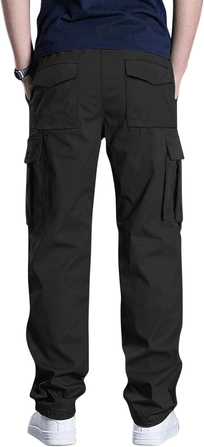 Men's Cargo Pants Casual Workout Joggers Stretch Sweatpants Elastic Drawstring Hiking Tactical Pants with 6 Pockets - Image 4