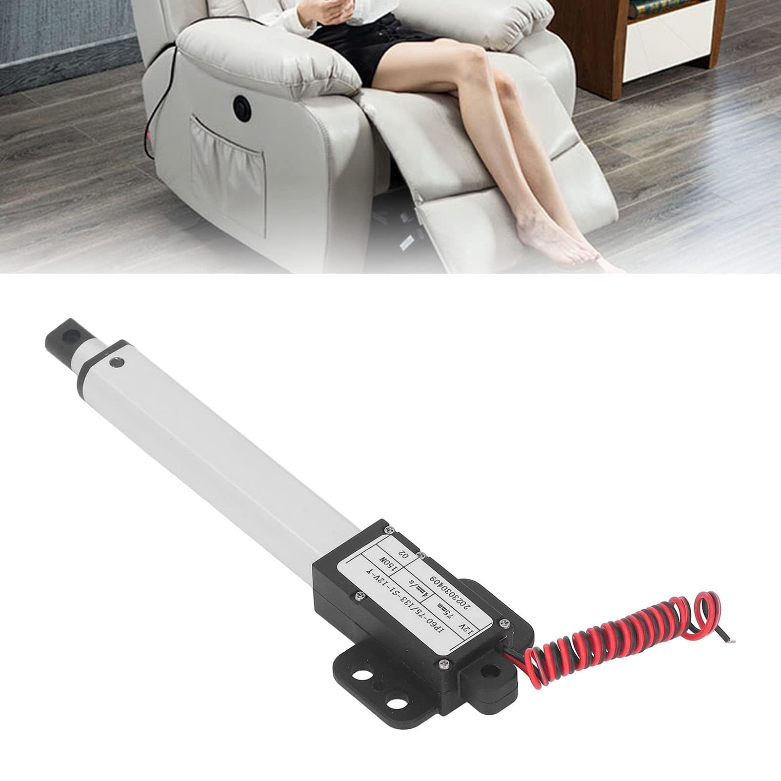 Actuador Lineal Eléctrico 75mm 150N 12V Aleación de Aluminio Mini Motor