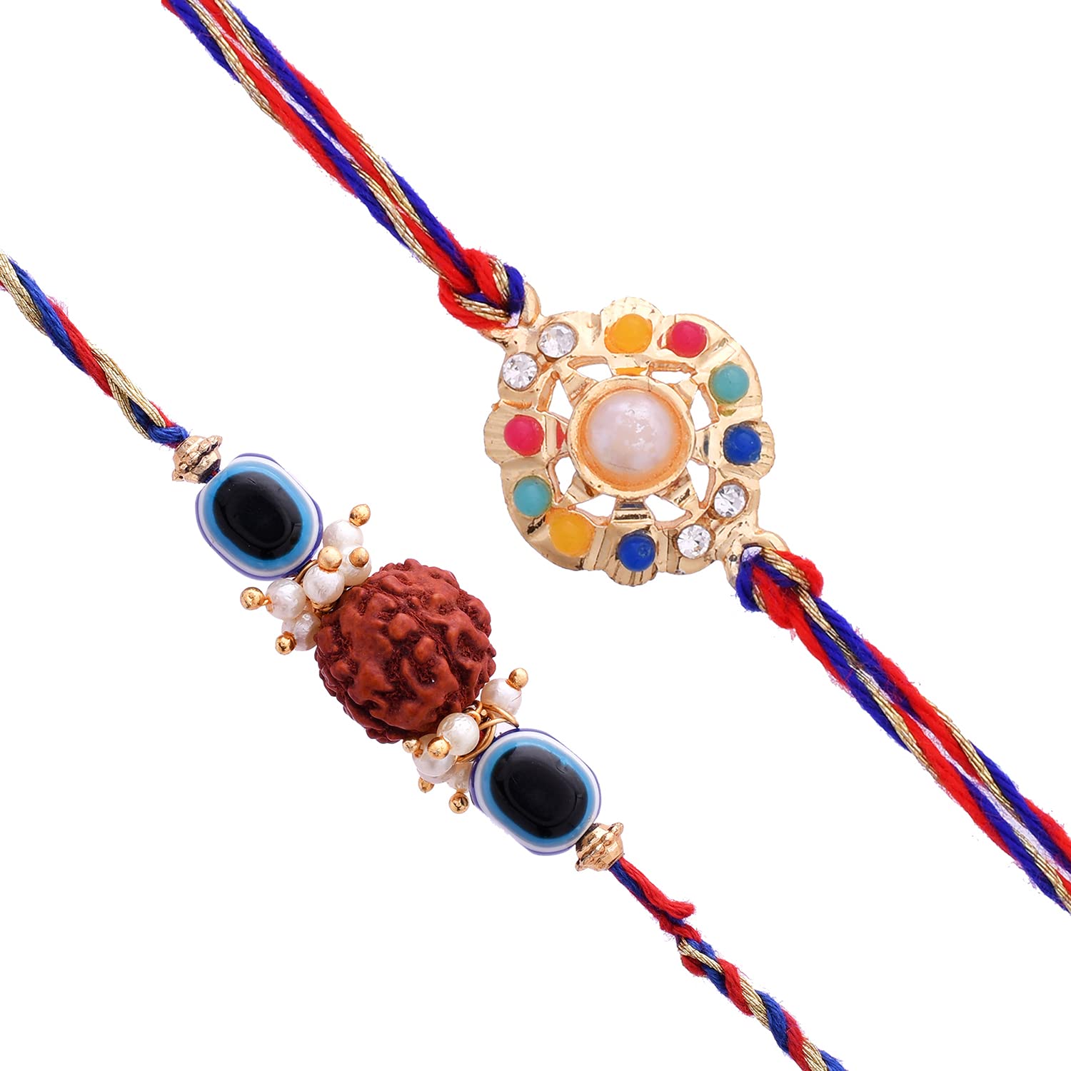 VOYLLA Set Of 2 Colorful Stones And Rudraksha Evil Eye Rakhi|Rakhi For Brother| (B0B3JKNXJT) Amazon Price History, Amazon Price Tracker