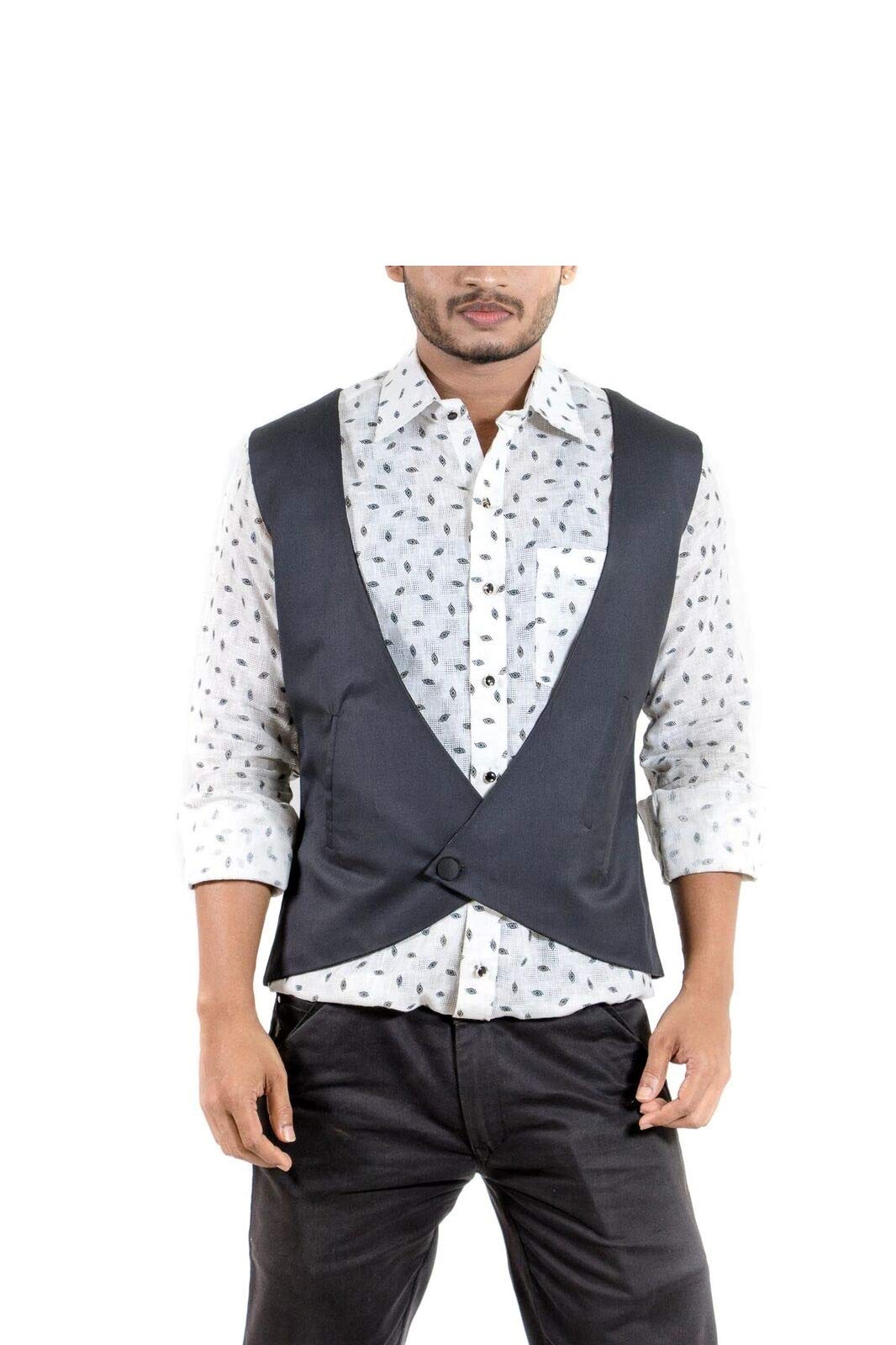 Vooz Men Cotton Waistcoat (vooz18x13_Black_S)