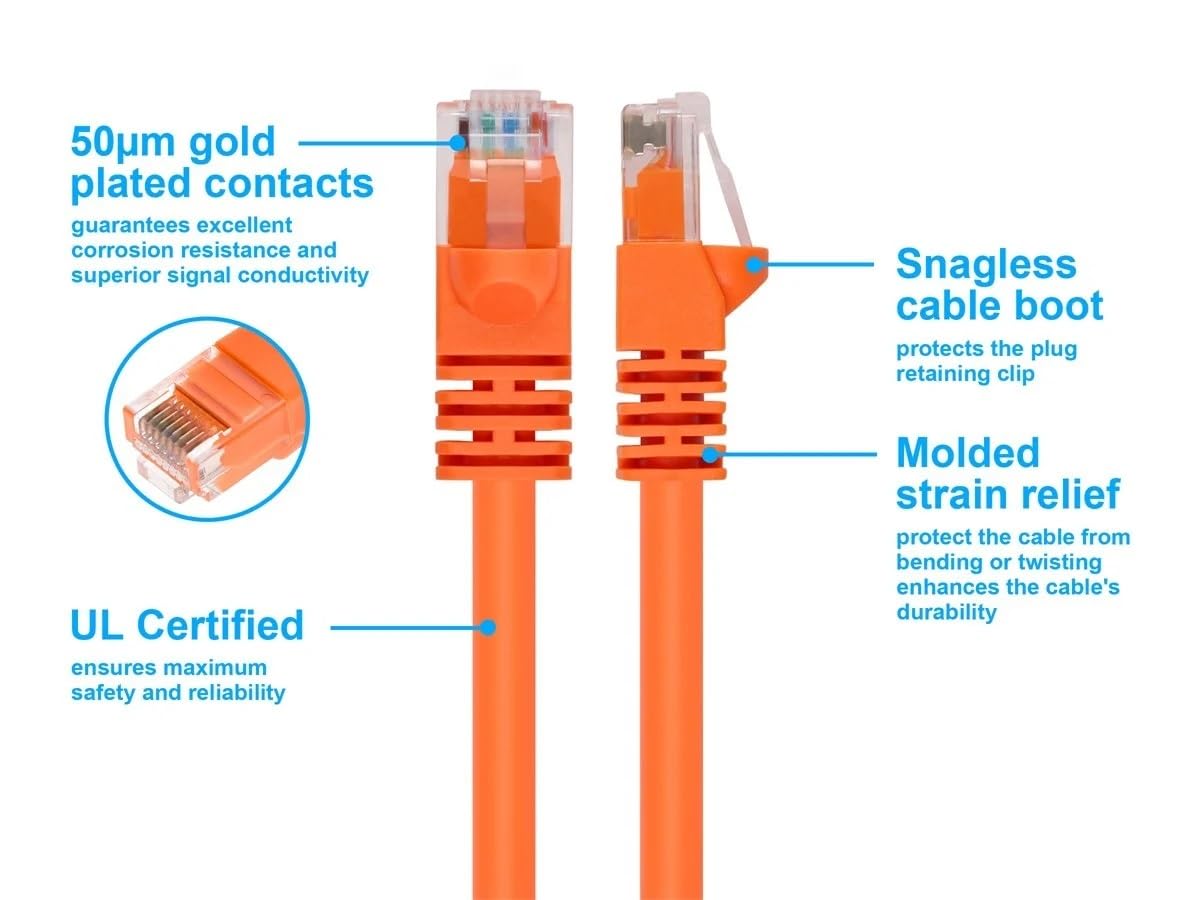 Monoprice 50FT 24AWG Cat6 500MHz Crossover Ethernet Bare Copper Network Cable - Orange