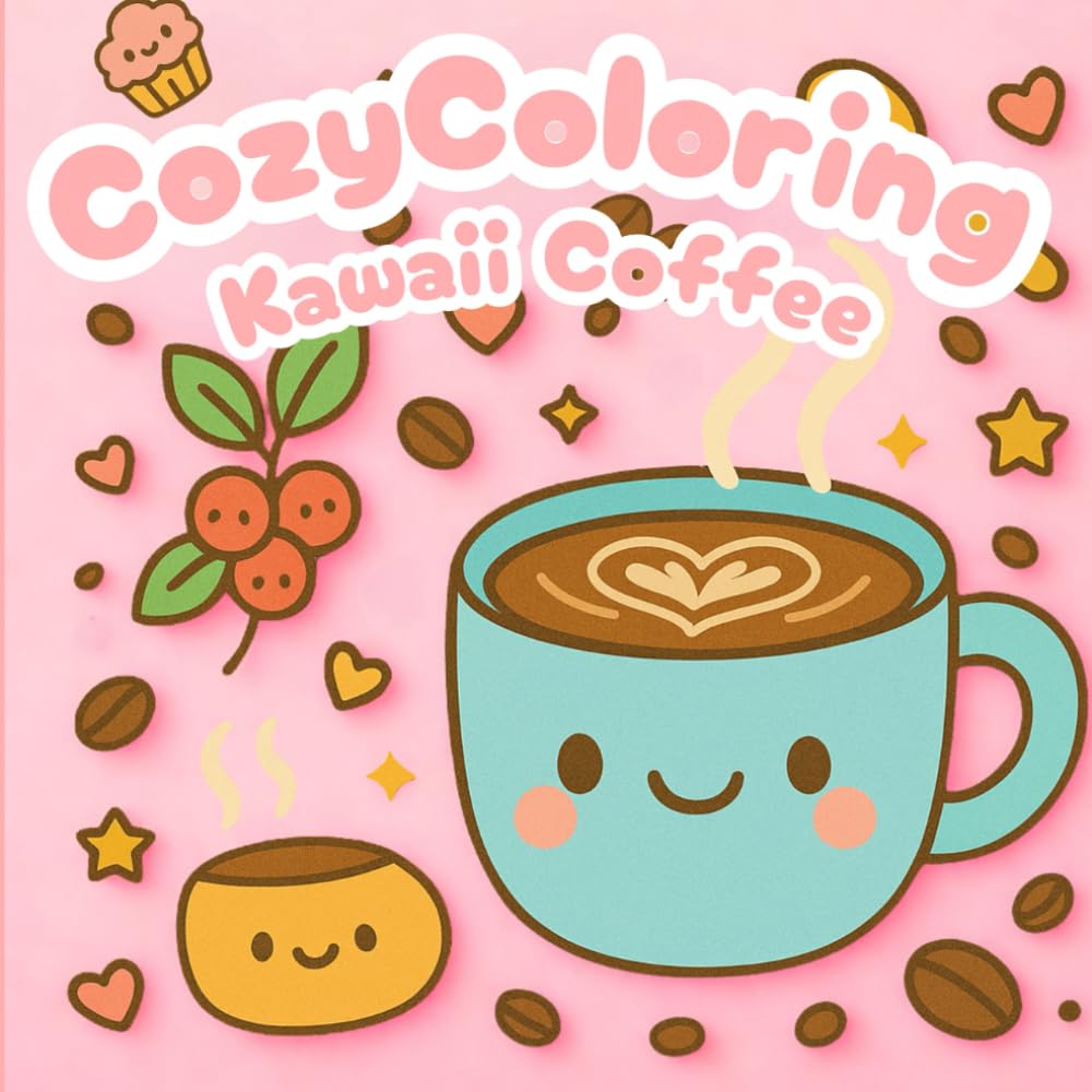 Cozy Coloring Kawaii Coffee: Coloring Book with Cute Kawaii Coffee for Adults and Teens Featuring Coffee shops, Different Scenery, and Kawaii Characters