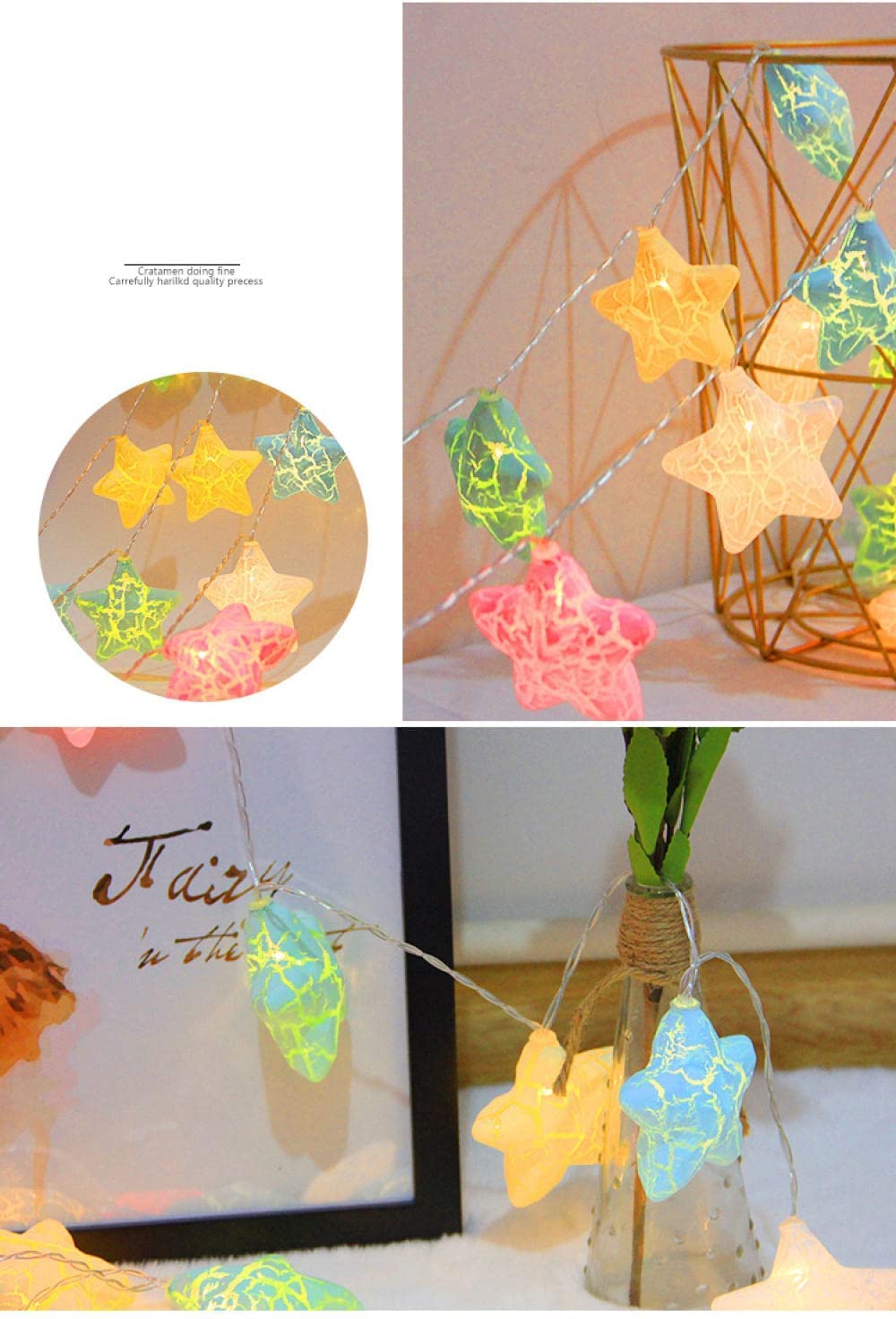 Lichterketten, Kreative Crack Star Lichterkette | LED | for Schlafzimmer, Hochzeit, Party, Weihnachtsbaumschmuck, Farbwechsel(Battery Power,19.6ft(40led))