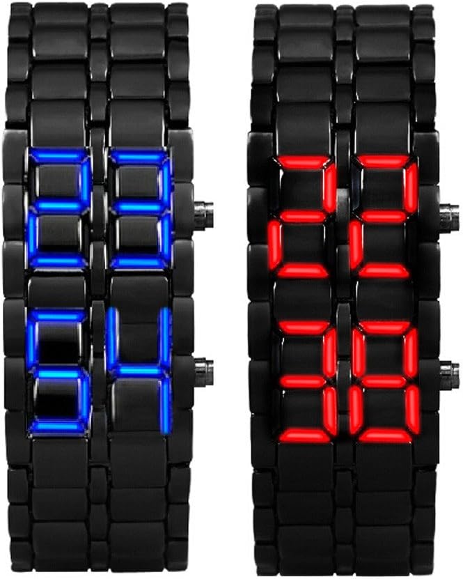 Women's Men's Watches Fashion Novelty Lava Red Blue LED Digital Stainless Steel Black Bracelet Watches
