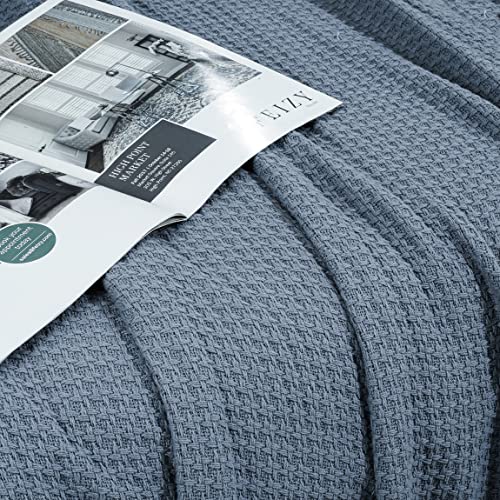 Hillfair 100% Cotton Throw Blankets- 50 X 60 Inch- Skin Friendly, Soft, Lightweight And Breathable Throw Blanket Luxury Cotton Throws For Bed, Couch And Sofa, All Season Cotton Throw Blankets- Blue #TOP4