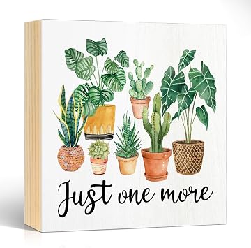 Just One More Wooden Box Sign, Plant Gardening Desktop Decor Sign for Office Home Garden Bedroom Bathroom, Thoughtful Gifts for Plant Lover, Heartwarming Gifts for Newlywed Women Men